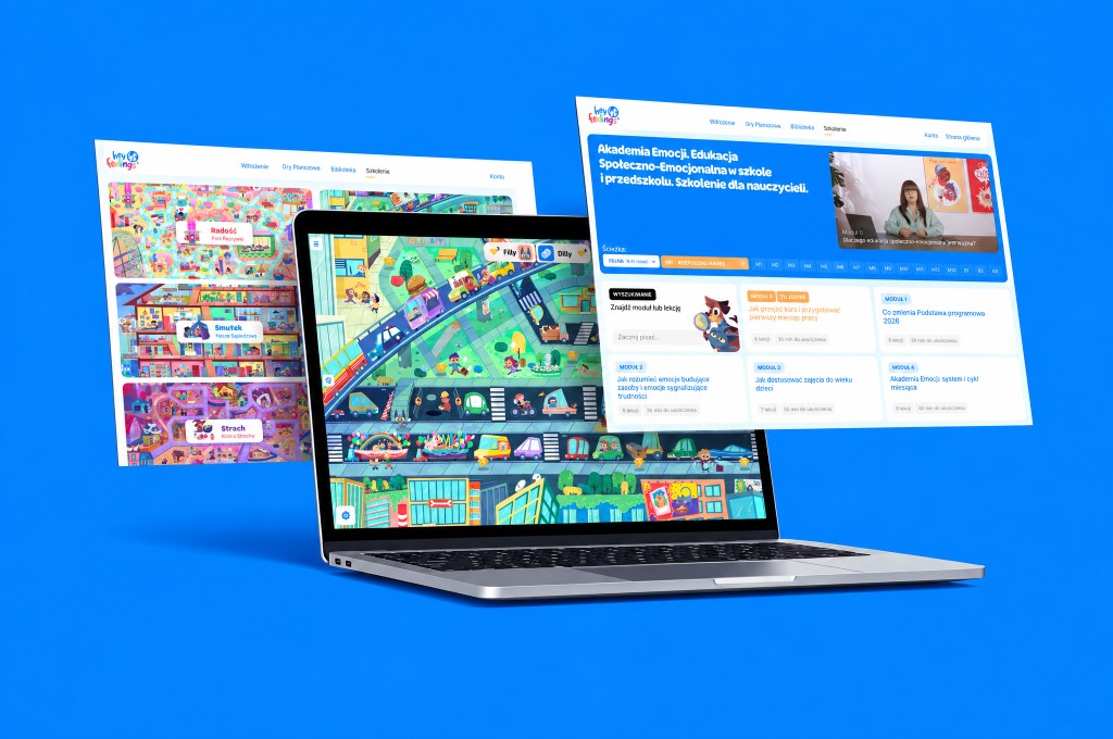 Platforma interaktywna Akademii Emocji na laptopie